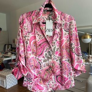 Zara satin print shirt new